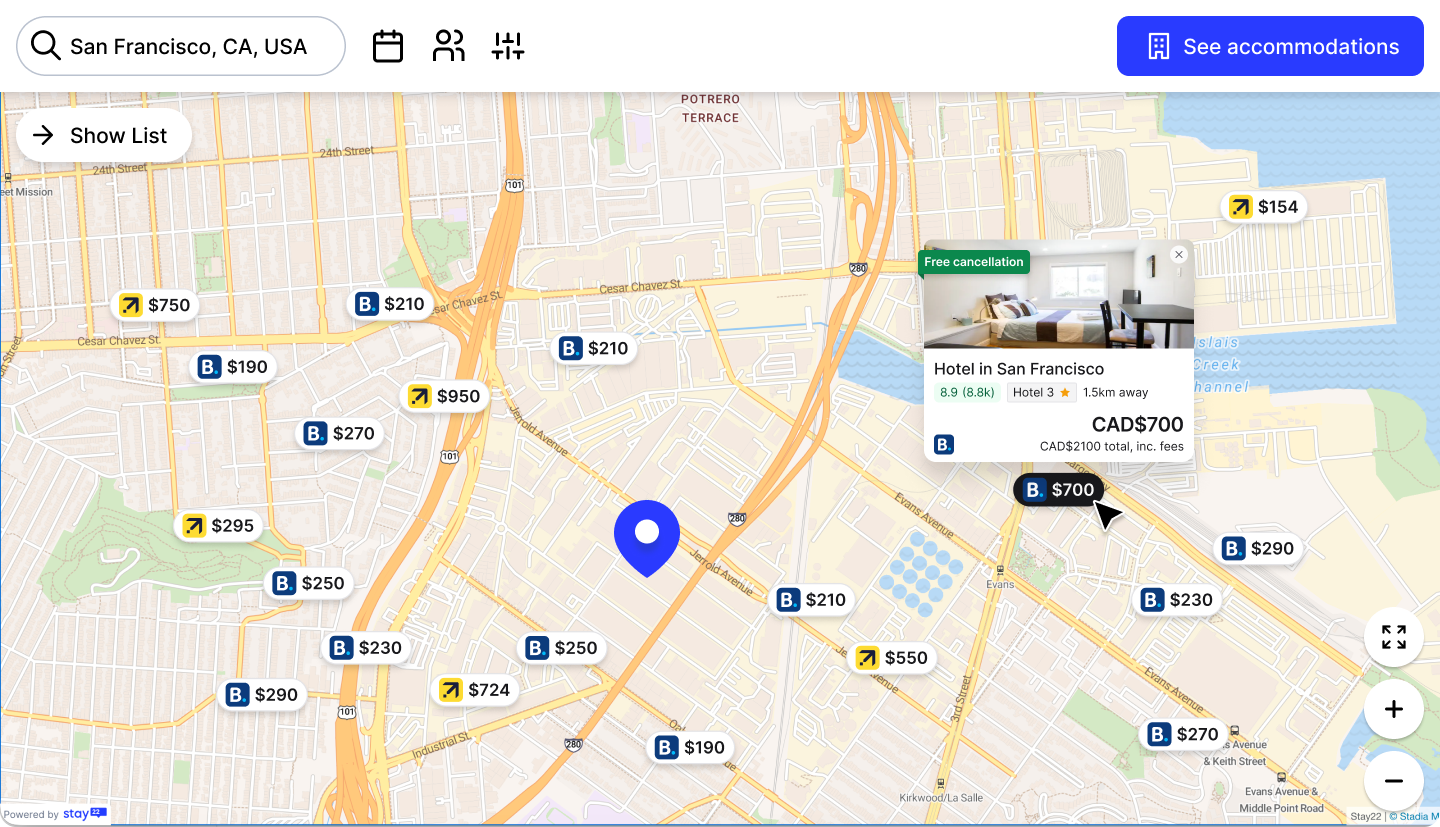 Live Event Accommodation Map
